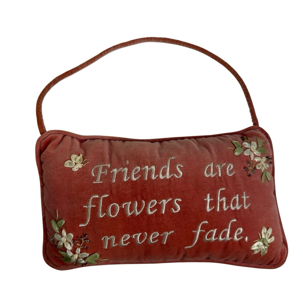 Decorative Hanging Velvet Pillow Embellished Friends Flowers Cottagecore Cottage
